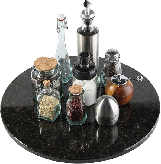 Marble Lazy Susan, 16 in Lazy Susan Turntable Organizer for Cabinet Pantry Kitchen Countertop Fridge Bathroom Makeup Vanity Countertop - Black by BCS