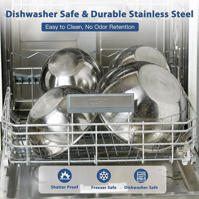 6 Piece Stainless Steel Mixing Bowls Set (0.6–10 QT) | Heavy-Duty Nesting Metal Bowls, 0.6, 1.7, 2.9, 4.9, 6, 10 QT, Flat Base, For Baking, Cooking, Salad Tossing & Meal Prep - Image 7