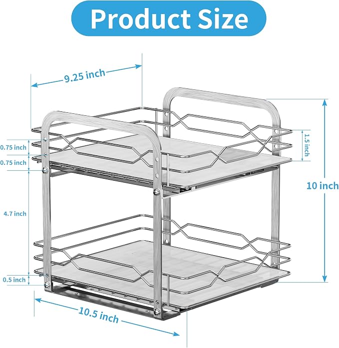 BOIVSHI Pull Out Spice Rack, 9.25" W x 10.39" D x 9.76" H | 2 Tier, Space-Saving, Spice Organization for Cabinet, Heavy Duty Metal Spice Organizer for Cabinet, Pantry, Kitchen - Image 7