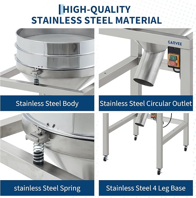 Automatic Powder Sifter Machine, Electric Flour Sieve Shaker with 40 Mesh & 100 Mesh Stainless Steel Screens, High-Speed Sifting Machine for Baking, Food | 4 Detachable Wheels, 2900R/Min, Toggle Button - Image 3