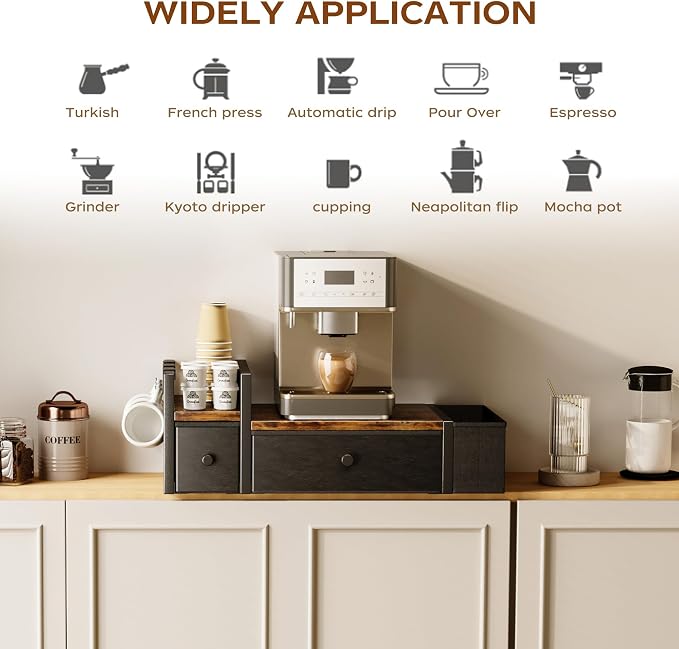 Homeiju Coffee Pod Drawers - K Cup Organizer, Nespresso Pods Holder with Mug Rack, Coffee Holder for Countertop, 52 Capacity Pods, Suitable for Kitchens, Offices and Coffee Bars(Brown) - Image 4