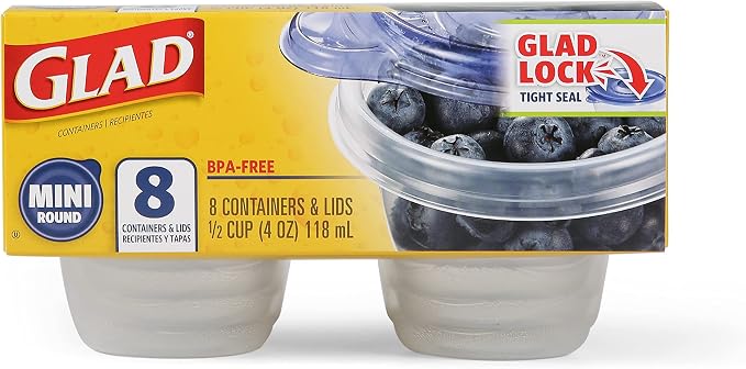 Glad GladWare Mini Round Food Storage Containers, 4 Oz, 8 Count, 12-Pack | BPA-free, lock-tight seal for snacks, portion control, and on-the-go; reusable and stackable - Image 10