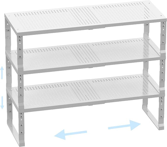 Cabinet Shelf,Expandable Adjustable Stackable Kitchen Organizer,for cabinets, Kitchens, countertops, bathrooms Shelf Organizer(3Packs/White,Medium) by Ipotivespaceorganization
