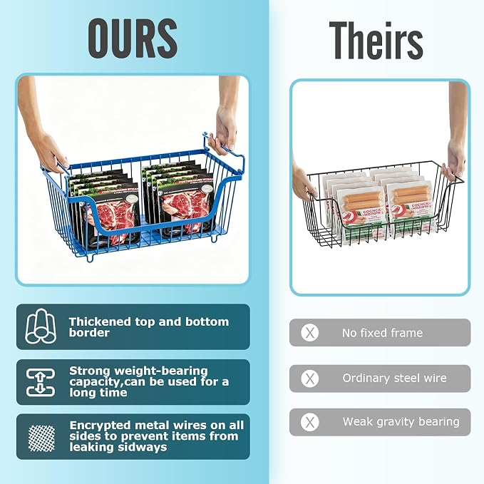 4 Pcs Stackable Wire Baskets for Pantry Organizers and Storage,blue, | Vegetable Fruit Basket for Countertop,Kitchen Storage Metal Baskets,Produce Potato Onion Storage Bin, - Image 6