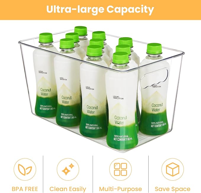 YIHONG 10 Pack Clear Storage Bins, Pantry Organizer Bins with Handle, XL | Plastic Bins, Pantry Storage Containers for Kitchen, Freezer, Cabinet, Closet, Bathroom, Under Sink Organizers and Storage - Image 4