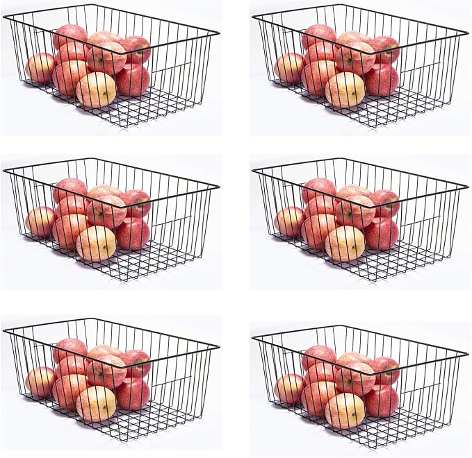 6 Pack Freezer Organizer Bins - Stand up Freezer Organizers for 16 Cu.Ft Upright Freezer, Easily Get Food Improve Air Circulation, Wire Storage Baskets, Black by Unknown