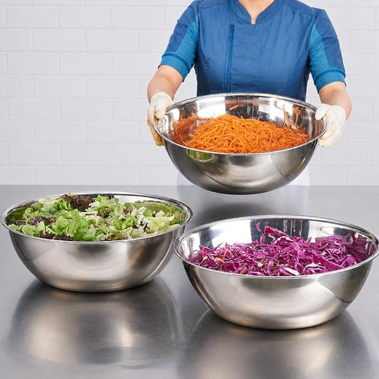 3 Piece Stainless Steel Mixing Bowls Set, 7.8/10/13.1 QT | Extra Large Stainless Steel Mixing Bowls Set, 7.8/10/13.1 QT, Nesting Metal Bowls with Flat Base for Baking, Dough & Catering by CURTA