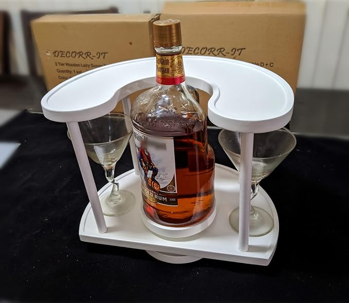 Two Tier Organizer Wood Lazy Susan for Countertop Spinner Turntable Tea Organizer for Cabinet Soda Rack Organizer Turn Tables for Organization Spice Storage Organizer House Organization (Pure White) - Image 3