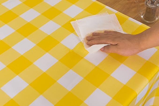 Cupuamon 2 Pack Waterproof Polyester Fabic Rectangle Checkered Tablecloth，60x102 Outdoor Table Cloth，Oil Stain Prevention Table Cloth for Pinics and Parties（Yellow and White） - Image 5
