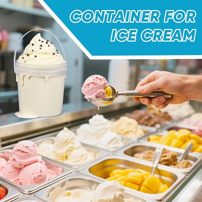 4Pack 34oz Clear Bucket with Lids - Plastic Food Storage Containers, Airtight Screw-On Lids - Freezer Safe Ice Cream Bucekts, Food Grade Reusable Containers for Kitchen - Image 7