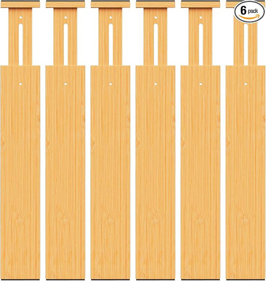 Bamboo Drawer Dividers Organizers, 2.56" High, 17"-21.8" Adjustable, 6 Pack | Expandable Separators, Great for Utensils, Kitchen, Bedroom, Dresser and Office Storage by BAMBUROBA