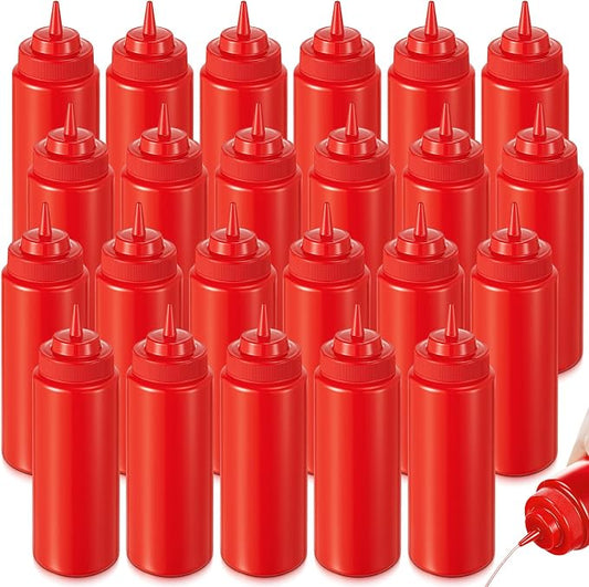24 Pcs 32 oz Squeeze Bottle Large Plastic Wide Mouth Squeeze Bottles for Condiment Sauces Chocolate Ketchup Mustard BBQ Grill Restaurant (Red) by Unknown