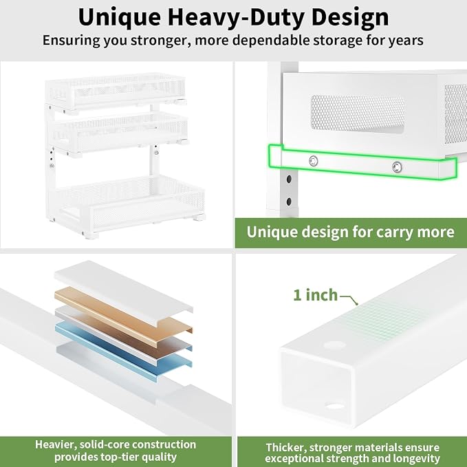 Under Sink Organizer,3-Tier Heavy Duty Pull out Cabinet Organizer Shelf | Height Adjustable,Thickened Metal,Slide out Storage Drawer Rack for Kitchen Bathroom Pantry Laundry Home Organization - Image 7