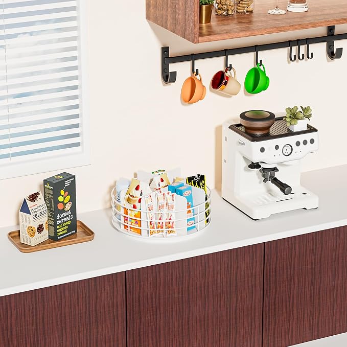 Snack Organizer - Versatile Snack Storage, Lazy Susan with Convenient Grab-and-Go Design, Metal Snack Holder for Home, Office, Breakroom, 10.85" L x 10.85" W x 5" H (White) - Image 5