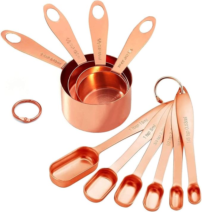 10-Piece Copper Measuring Cups and Spoons Set Stainless Steel Heavy Duty Rose Gold Engraved Stackable Nesting Kitchen Teaspoon/Tablespoon Set for Dry & Liquid Ingredients Coffee Cooking & Baking by Unknown