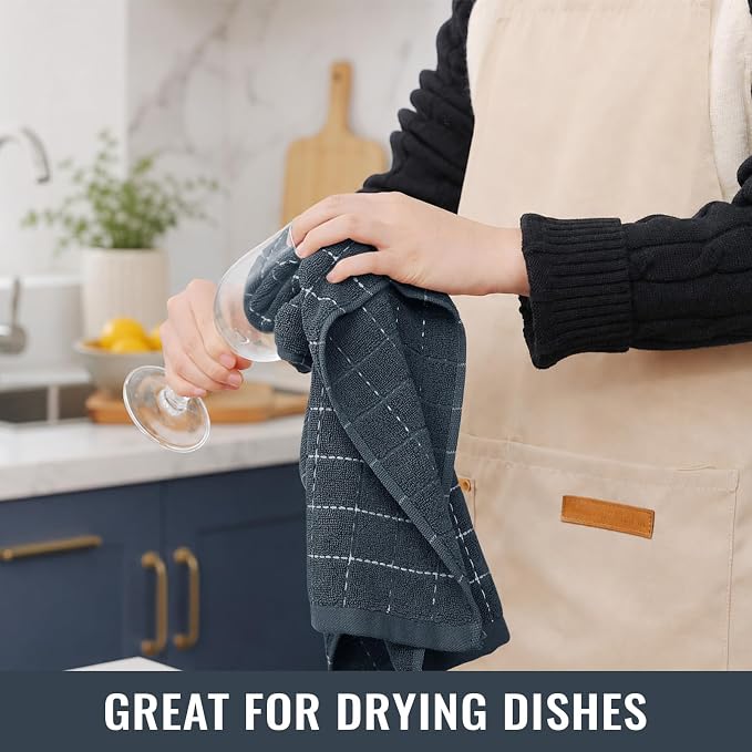 Kitinjoy 100% Cotton Terry Kitchen Towels, 13”x 28”, 6-Pack, Dark Grey | Checkered Designed, Ultra Soft Absorbent Quick Drying Dish Towels - Image 6