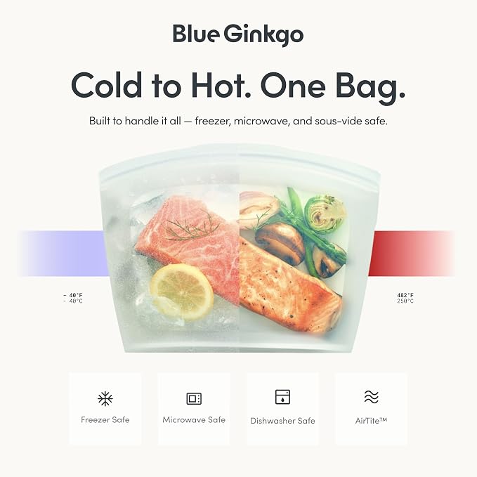 Blue Ginkgo Silicone Food Storage Bags, 3-Pack, Reusable, Made in Korea | Leakproof. Stand Up. Freezer and Dishwasher Safe. (Pumpkin) - Image 4