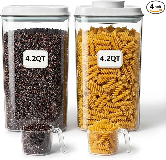 Pop Food Storage Containers Set Large Airtight Food Storage Containers with Pop Lids, Kitchen Pantry Organization and Storage, Cereal, Rice, Flour, Pasta & Snack Container, BPA Free, 2 x 4.2Qt by Unknown