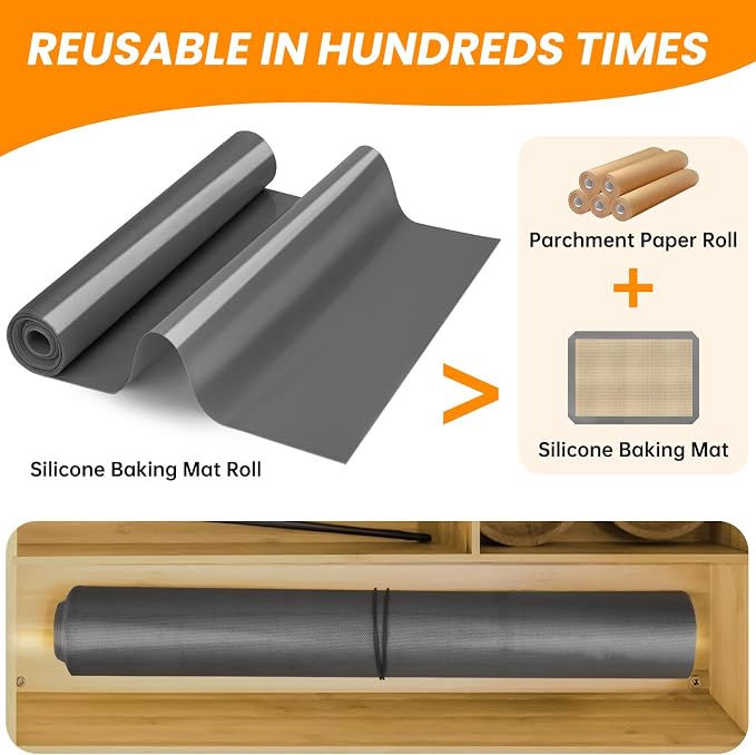 Silicone Baking Mat Roll - Cut to Size Silicone Mat- Non-slip Kitchen Counter Protector Mat, Non-Stick Silicone Pastry Mat, Reusable Air Fryer Linner, Freeze Dryer Mat, Macaron Cookie Baking Mat - Image 7