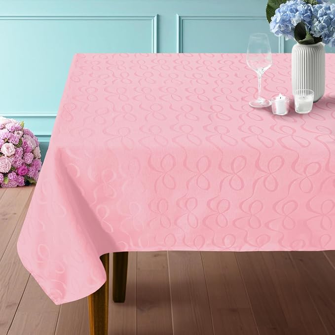 Pink Table Cloths for Dining Table, 1PC 60"x84" Rectangle Tablecloth (Seats 6-8) - Cotton Polyester, Fade Resistant & Washable, Luxury Table Cover for Romantic Dinner & Valentine's Day, Bow Jacquard by VOOVAMOVAS