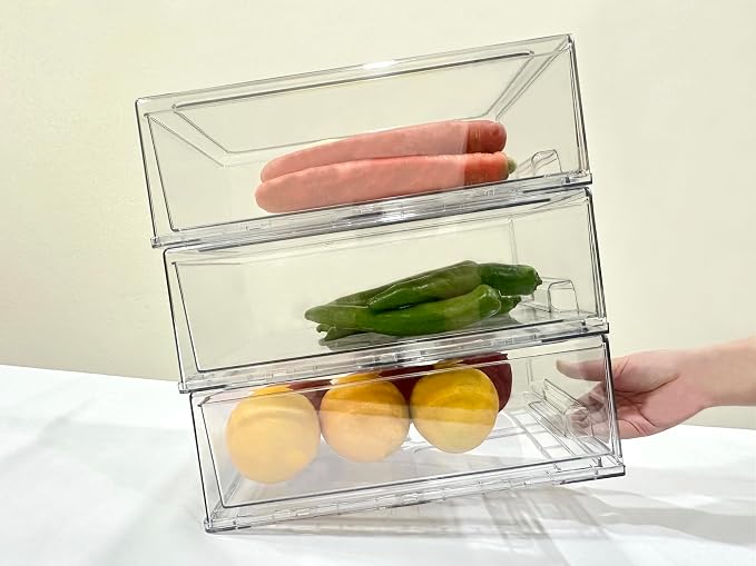 Stackable storage drawers, clear pull-out organizer with handles and non-slip pads for kitchen, refrigerator,office desktop, pantry and shelves, perfect for organization and storage (2 Pack, Medium) - Image 4
