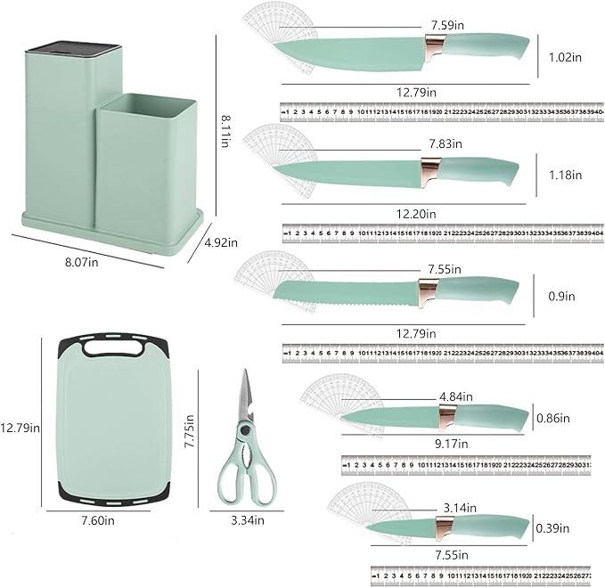 Cooking Utensils Set - 19 Piece Set with 11 Spatulas, 6 Sharp Knives, Silicone Utensils & Cutting Board (Green) - Image 6