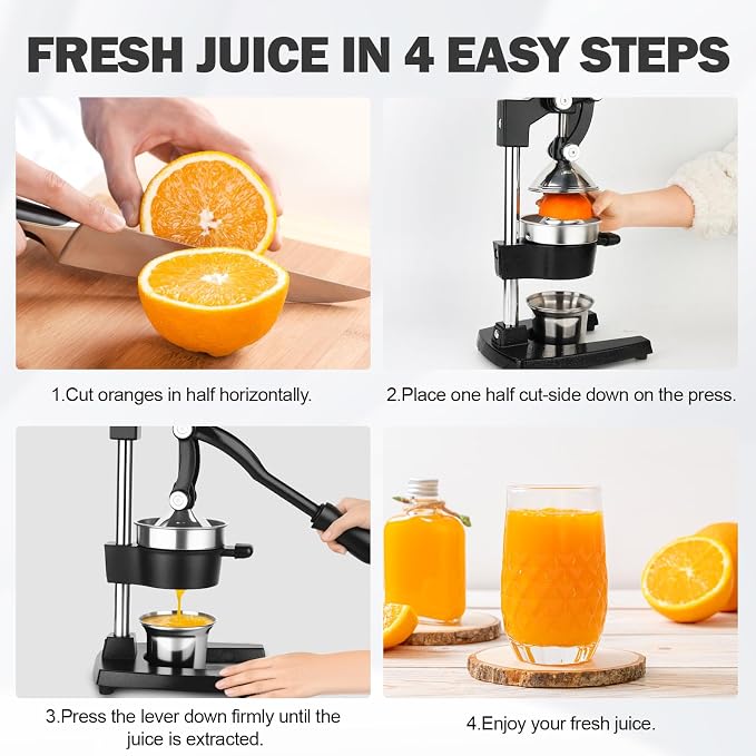 Lemon Squeezer Manual Citrus Juicer Press, Heavy Duty Cast Iron Orange Juicer with Stainless Steel Cone, Commercial Lever Juice Press for Lemon, Lime & Citrus Fruits, Easy to Clean - Image 4