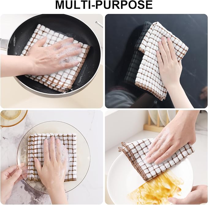 Kitinjoy Cotton 12 Pack Terry Kitchen Dish Cloths, Mix Color | 12 x 12 Inches Super Soft and Absorbent Dish Rags, Quick Drying Dish towels for Washing Dishes - Image 6