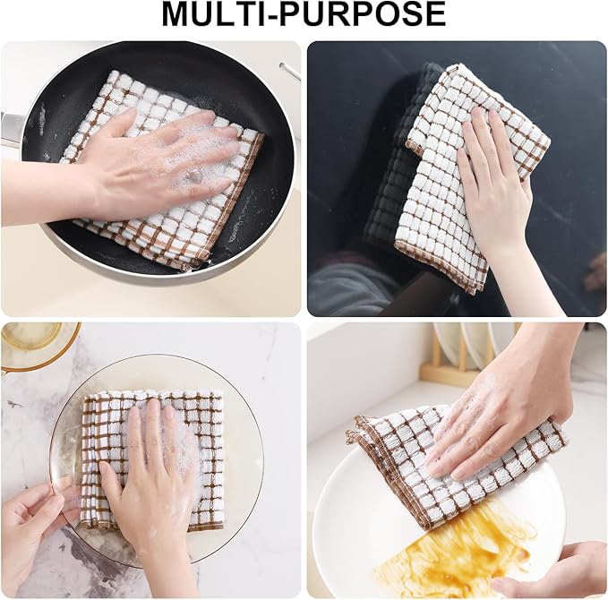 Kitinjoy Cotton 12 Pack Terry Kitchen Dish Cloths, Brown | 12 x 12 Inches Super Soft and Absorbent Dish Rags, Quick Drying Dish towels for Washing Dishes - Image 7