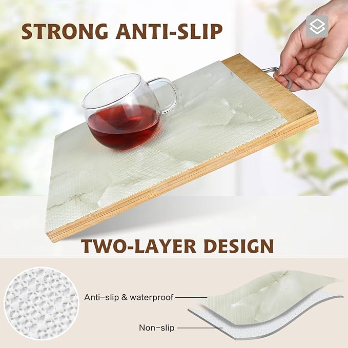 2-Layer Drawer and Shelf Liner for Kitchen Cabinet: 12in X 30Ft Non Slip | Waterproof Shelf Paper Non Adhesive Refrigerator Liners Cyan Marble Easy Liners for Bathroom with Knife Tape Measure - Image 3
