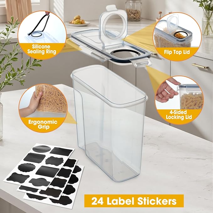 Airtight Food Containers, 2.5L Kitchen Storage Box, Pack of 4, Plastic Food Jars Sealed with Lid for Storing Cereal Pasta Flour Pets - Image 4