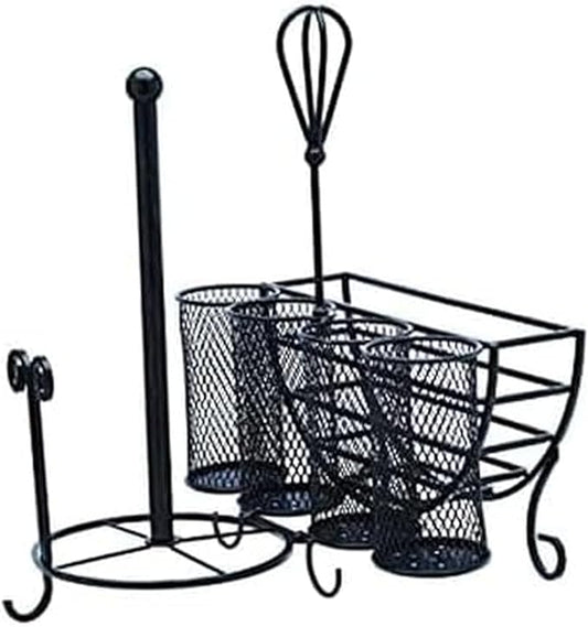 Mikasa Gourmet Basics Avilla Picnic Caddy, Antique Black Finish, Paper Plate Organizer with Flatware Canisters and Paper Towel Spindle, 15 x 14 x 13 in by GourmetBasicsbyMikasa