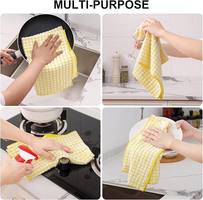 Kitinjoy Cotton 8 Pack Terry Kitchen Towels, Yellow | 16 x 25 Inches Super Soft and Absorbent Dish Towels, Quick Drying hand towels for kitchen Drying - Image 4