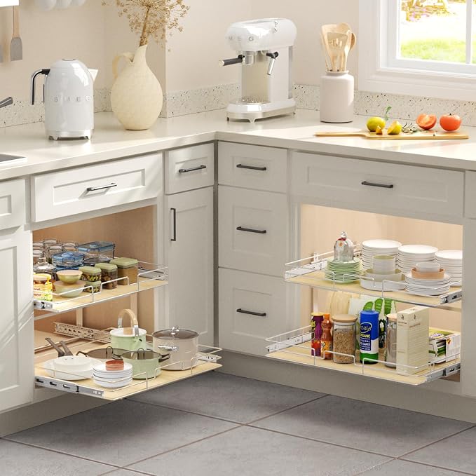 ROOMTEC 2 Tier Individual Pull Out Cabinet Organizer 31½"W x 21½"D, Slide Out Wood Shelves Organizers, Pull Out Drawers Organization and Storage for Kitchen Cabinet - Image 6