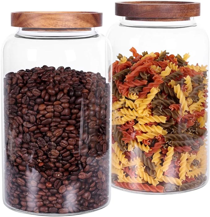 Large Glass Jar with Airtight Lid Set of 2 93 FL OZ(2750ml) glass canister set, Glass Food Containers Wooden Lid Suit for Kitchen Pantry for Flour, Tea, Coffee Beans, Sugar, Cookies(8.8 inch high) - Image 7