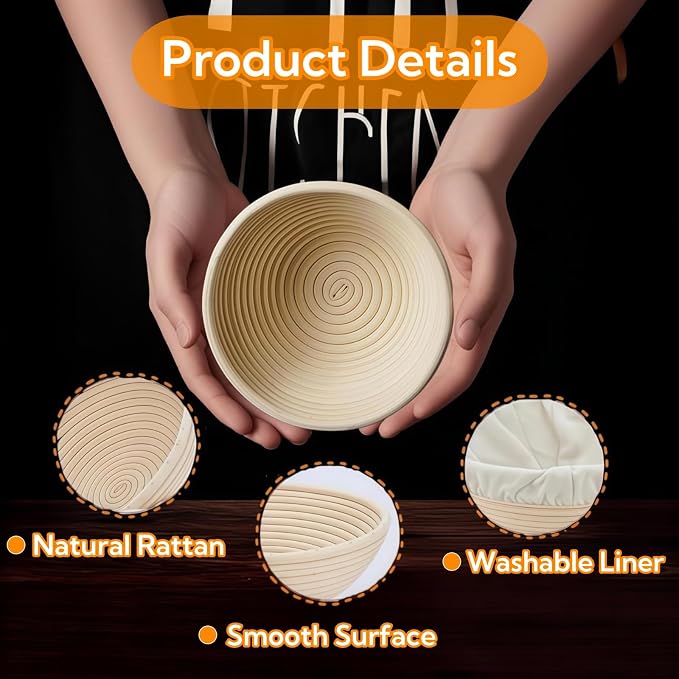 Banneton Bread Proofing Basket Set of 6 with Cloth Liner, 6 Inch, Round | Banneton Basket, Mini Sourdough Rattan Bowl for Sourdough Bread Baking for Home Bakers and Professionals - Image 3