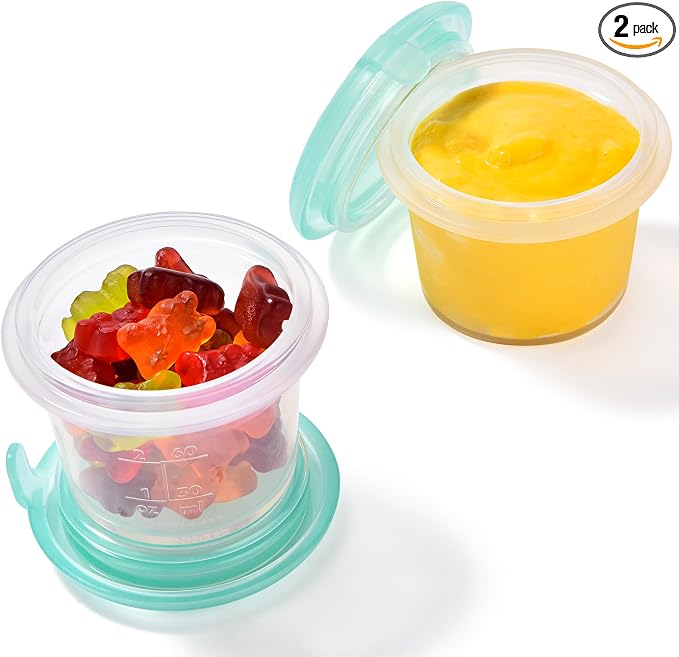 U-Taste Silicone Container with Lids, Kitchen Meal Prep Food Storage, 2oz*2 | Food Grade Liquid Silicone, Leak-Proof Airtight Lid, Meal Prep Lunch Box, Freezer & Microwave Safe, Clear Date Marking Circle by U-Taste