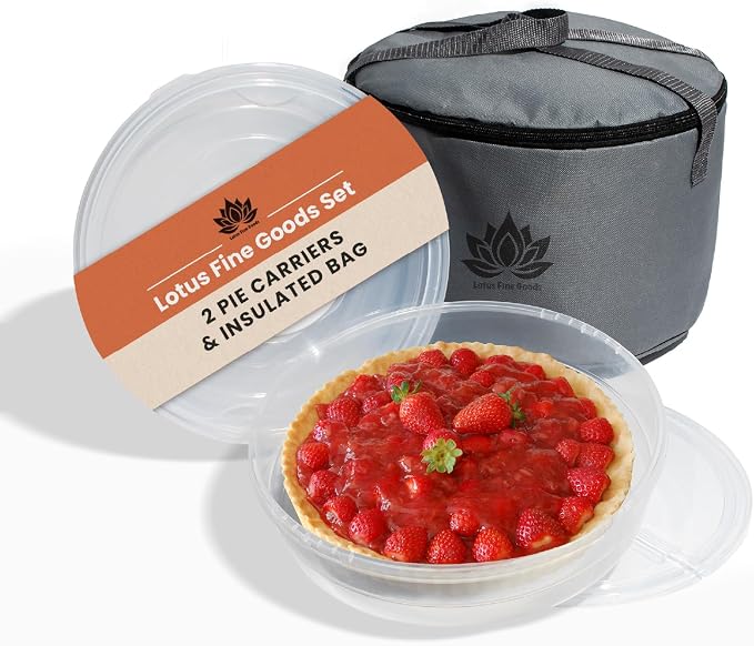 2 Pack Pie Carrier with Lid & Insulated Food Carrying Case Bag - 12" Food Storage Containers for Pies, Cheesecake, Flan, Pizza, Tortilla & More - Image 3
