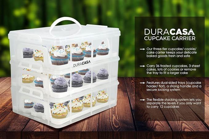 Cupcake Carrier, Cupcake Holder | Premium Upgraded Model Holds Cupcakes Steadier | Store up to 36 Cupcakes or Muffins | Stacking Cupcake Storage Container | Use 1,2, or 3 Tiers (White) - Image 4