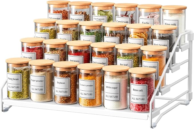 Spice Rack Organizer for Cabinet, Depth Adjustable 4 Tier Spice Rack,1 Pack | White, Metal Spice Organization for Cabinet, Easy Visibility, Tiered Spice Rack Perfect for Cabinet, Pantry and Countertop by RCHYFEED