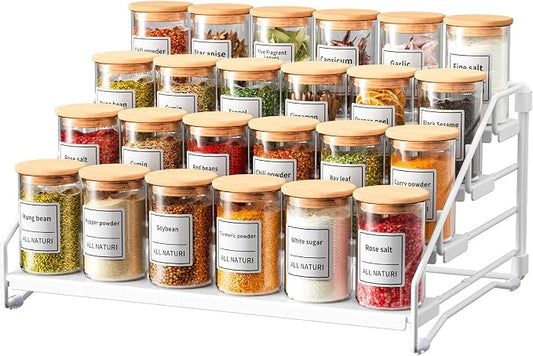 Spice Rack Organizer for Cabinet, Depth Adjustable 4 Tier Spice Rack,1 Pack | White, Metal Spice Organization for Cabinet, Easy Visibility, Tiered Spice Rack Perfect for Cabinet, Pantry and Countertop by RCHYFEED