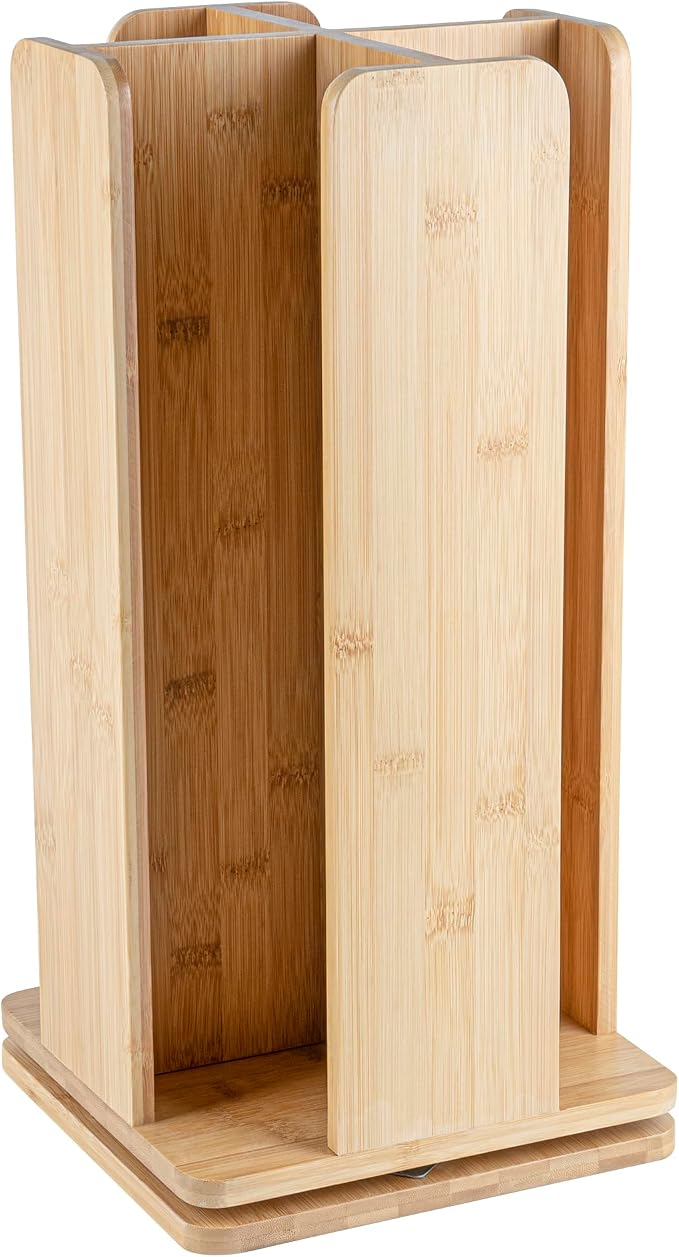 Restaurantware Restpresso 9 x 18 Inch Coffee Cup and Lid Organizer 1 Revolving Cup and Lid Holder - 4 Section Countertop Natural Bamboo Cup and Lid Dispenser For Restaurants Homes or Offices - Image 2