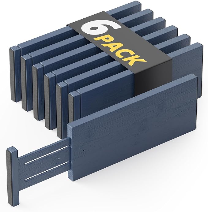 SpaceAid Bamboo Dresser Drawer Dividers 6 Pack, 4.65“ High Adjustable 12.5“-17” Drawer Organizers, Expandable Organization for Clothing, Clothes, Dressers, Navy Blue by SpaceAid
