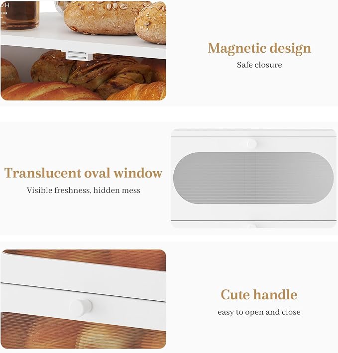 Corner Bread Box for Kitchen Countertop, 2026 New Double Layer Bamboo Bread Storage Bin, Large Bread Container for homemade bread (White) - Image 6