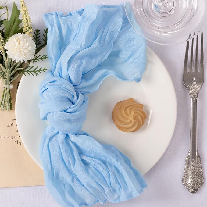 Cloth Napkins Set of 10 21"x21" Reusable Cheesecloth Napkins Baby Blue | Boho Rustic Dinner Napkins Washable Gauze Table Napkins Cloth Hemmed Edges for Wedding Bridal Shower Family Gathering Decor - Image 2