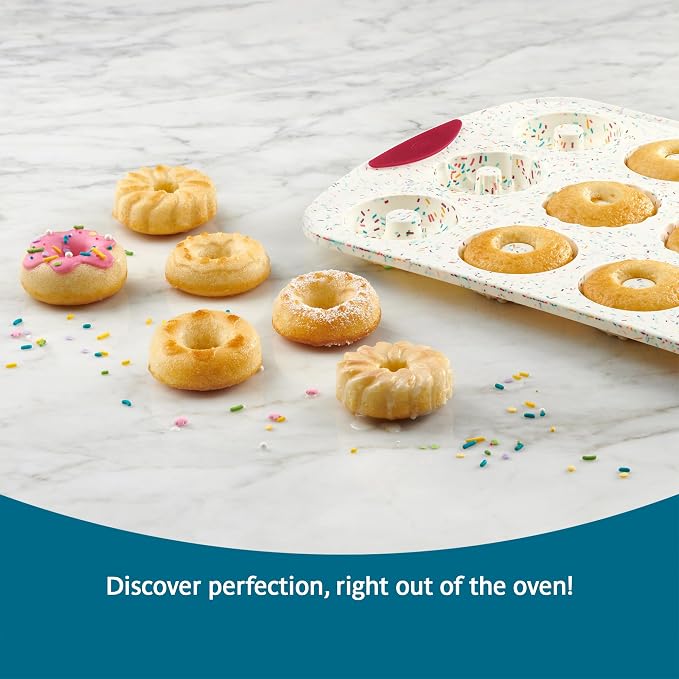 Trudeau 12-Cavity Donut Pan – Nonstick Baking Mold for Homemade Donuts, White Confetti/Fuchsia – Easy Release, Dishwasher Safe - Image 6