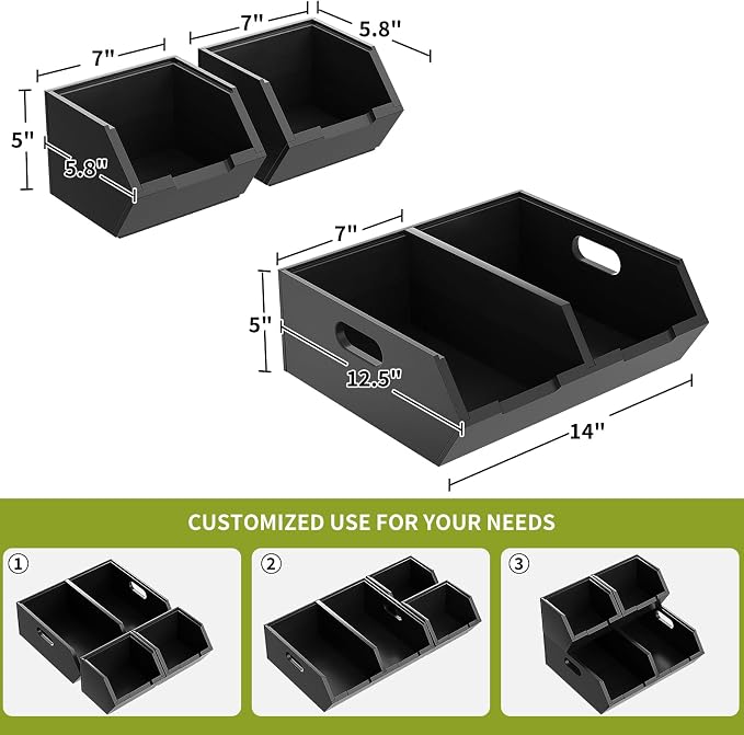 Bamboo Pantry Storage Bins Set, Potato and Onion Storage Bin for Countertop | Open Front Storage Bins, Large Capacity, Stackable Design, Cut-out Handles, FSC-certified Bamboo, No Assembly, Black - Image 7