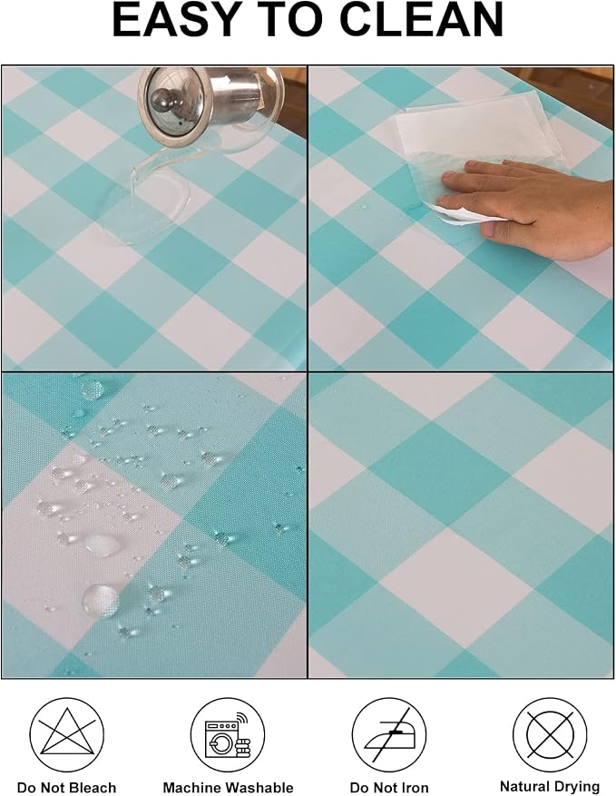 Cupuamon 2 Pack Waterproof Polyester Fabic Rectangle Checkered Tablecloth，60x120 Outdoor Table Cloth，Oil Stain Prevention Table Cloth for Pinics and Parties（Aqua and White） - Image 3