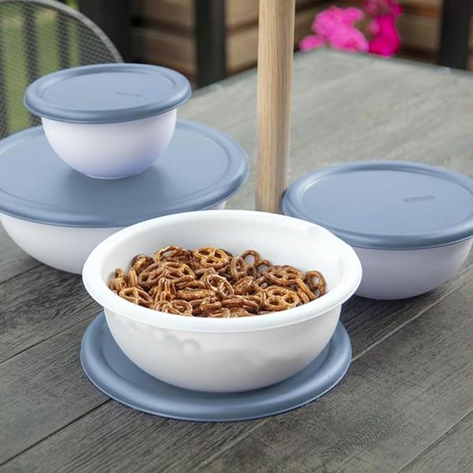 Sterilite Covered Bowl Set, Plastic Nesting Kitchen Mixing Bowls with Pour Spout, Meal Prep Food Storage Containers with Lids, Washed Blue (Set of 18) - Image 5