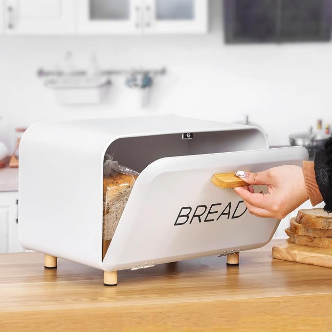 White Bread Box for Kitchen Countertop - Large Capacity Bread Storage Container vintage bread box - Stylish Metal Bread Bin - Image 4